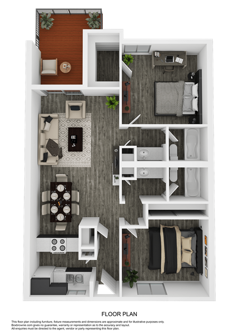 Floor plan for 2 beds, 2 baths, 861 sqft